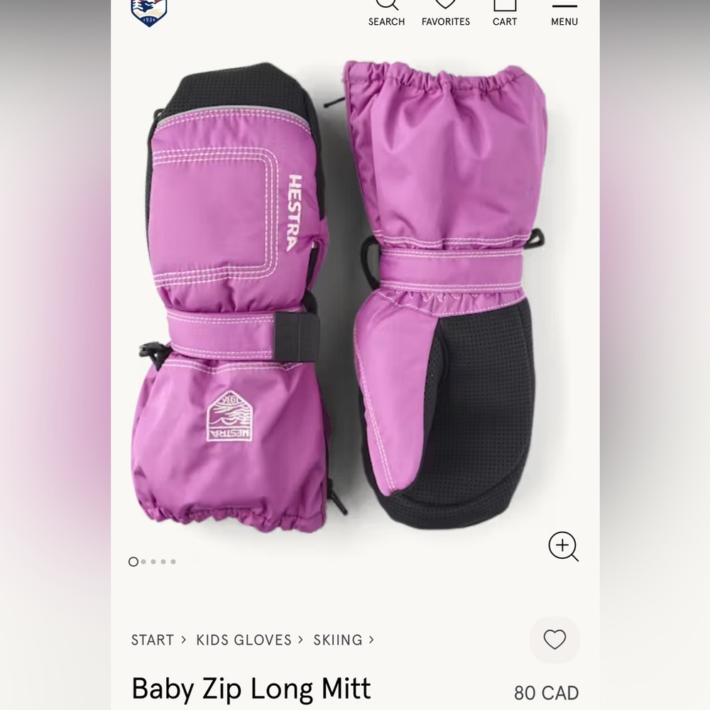 Hestra baby zip long mitts